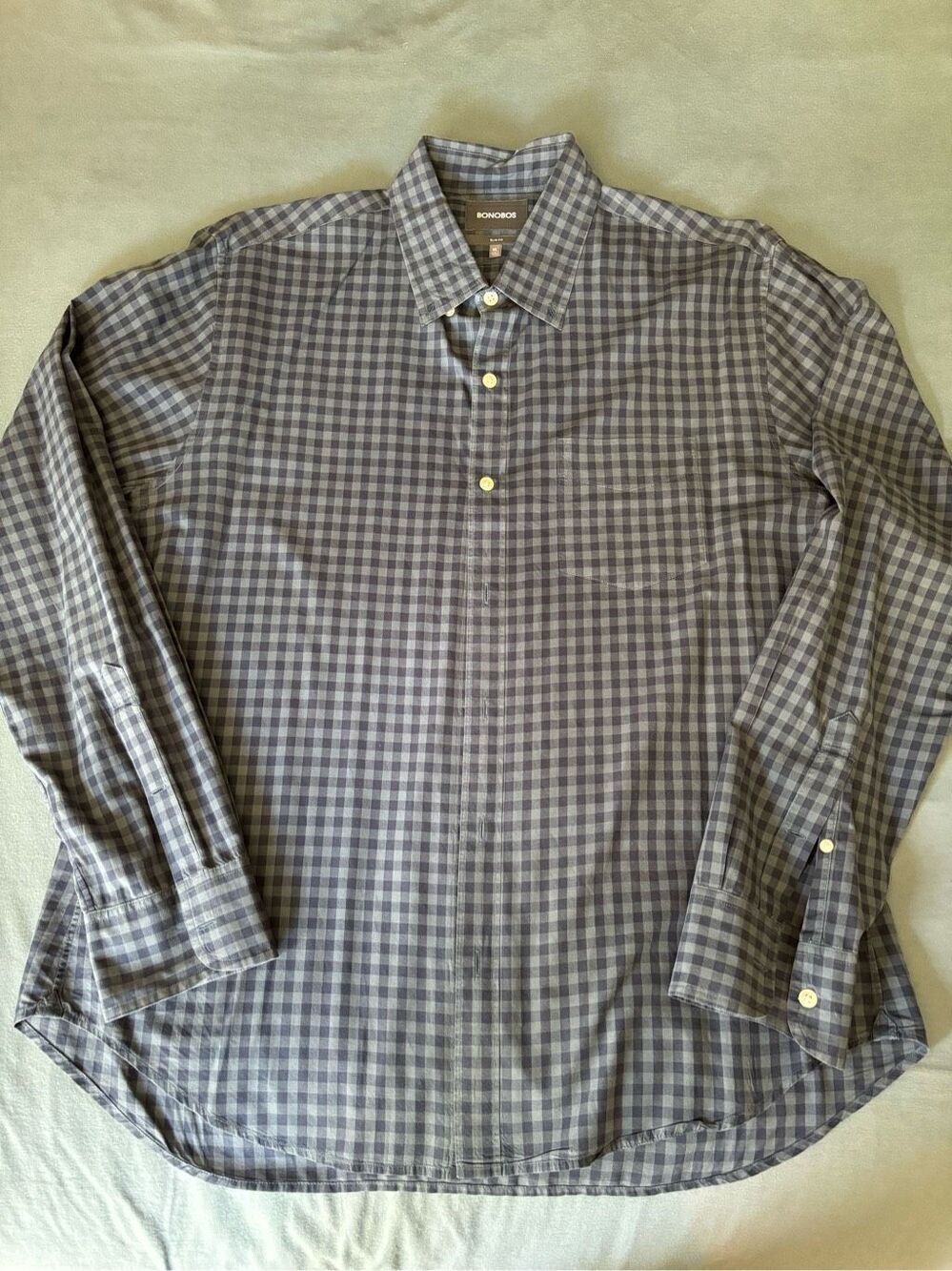 Bonobos Men's Blue Plaid Cotton Collared Long-Sleeves Button-Down Shirt Size XL